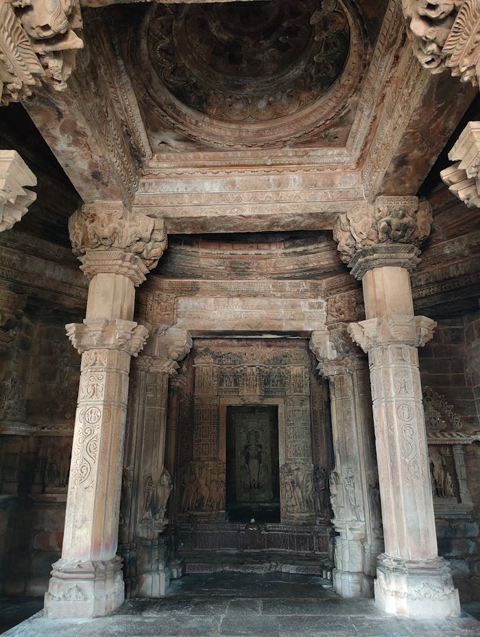 Services Explore the intricate ancient stone carvings inside a temple at Khajuraho, Madhya Pradesh, India.